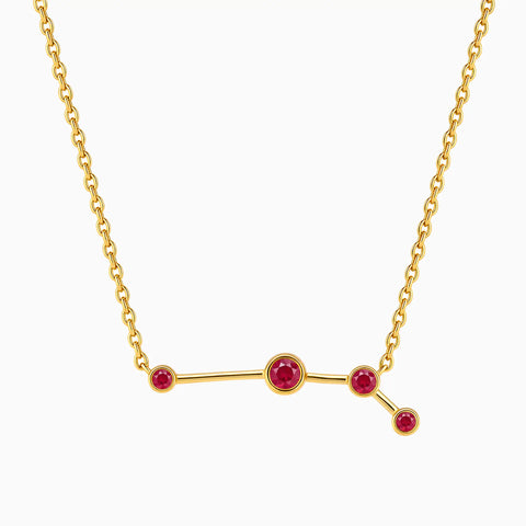 18KT Yellow Gold Vermeil Aries Zodiac Constellation Necklace - Ruby Front View