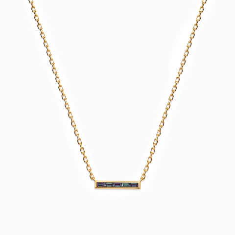 18KT Yellow Gold Vermeil Baguette Alexandrite Bar Necklace - Lucid Line Front View