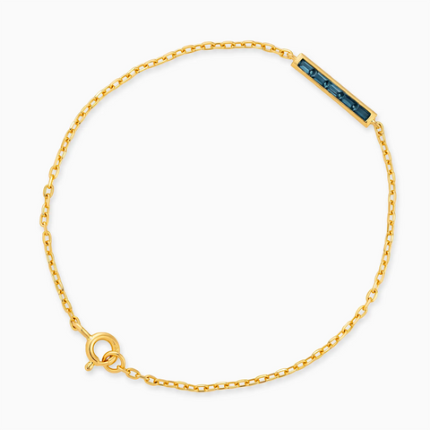 18KT Yellow Gold Vermeil Baguette London Blue Topaz Bar Bracelet - Sleek Horizon Front View