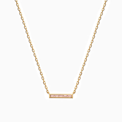 18KT Yellow Gold Vermeil Baguette Morganite Bar Necklace - Lucid Line Front View