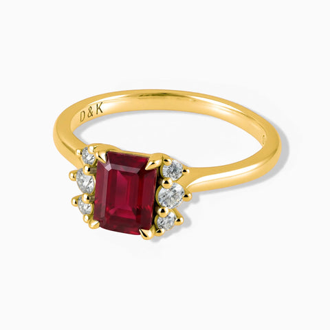 18KT Yellow Gold Vermeil Baguette Ruby Ring – Seraph Front View