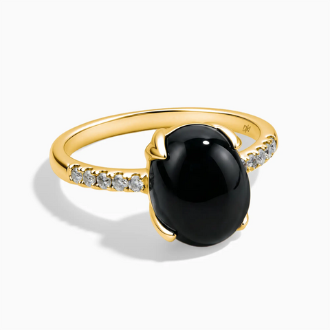 18KT Yellow Gold Vermeil Black Onyx Cabochon Ring - Minimal Spiritual Front View