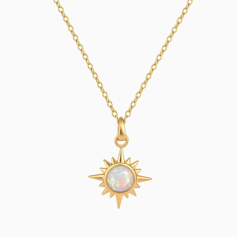 18KT Yellow Gold Vermeil Cabochon Opal Radiant Necklace - Sunburst Front View