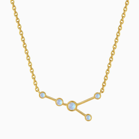 18KT Yellow Gold Vermeil Cancer Zodiac Constellation Necklace - Moonstone Front View