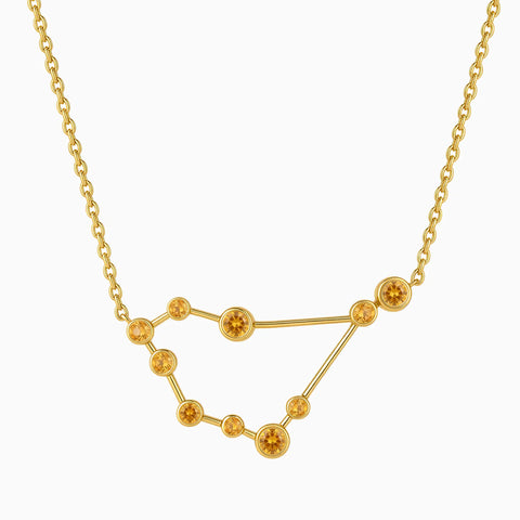 18KT Yellow Gold Vermeil Capricorn Zodiac Constellation Necklace - Citrine Front View