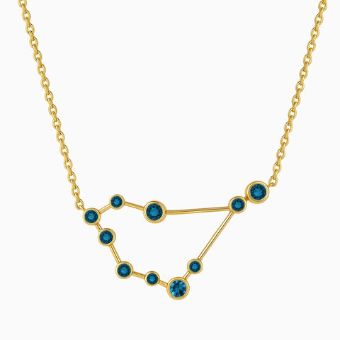 18KT Yellow Gold Vermeil Capricorn Zodiac Constellation Necklace - London Blue Topaz Front View