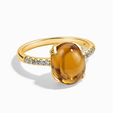 18KT Yellow Gold Vermeil Citrine Cabochon Ring - Minimal Spiritual Front View