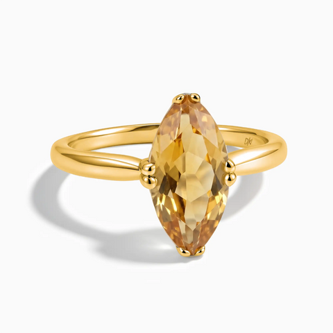 18KT Yellow Gold Vermeil Citrine Marquise Ring - Silent Glowl Front View