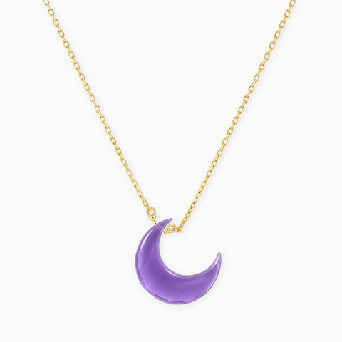 18KT Yellow Gold Vermeil Crescent Amethyst Pendant Necklace - Nightfall Front View