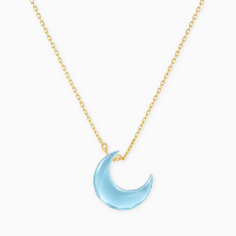 18KT Yellow Gold Vermeil Crescent Aquamarine Pendant Necklace - Nightfall Front View