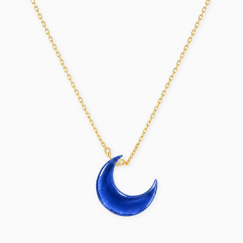 18KT Yellow Gold Vermeil Crescent Blue Sapphire Pendant Necklace - Nightfall Front View