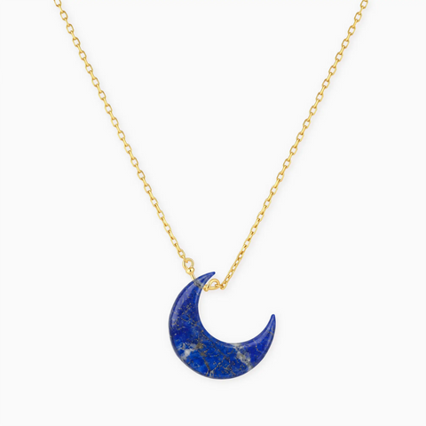 18KT Yellow Gold Vermeil Crescent Lapis Lazuli Pendant Necklace - Nightfall Front View