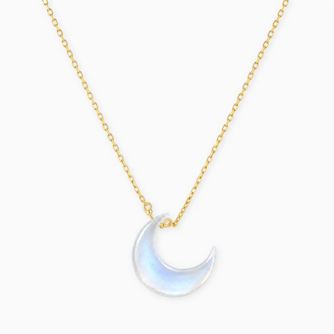 18KT Yellow Gold Vermeil Crescent Moonstone Pendant Necklace - Nightfall Front View