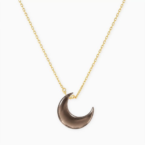 18KT Yellow Gold Vermeil Crescent Smoky Quartz Pendant Necklace - Nightfall Front View