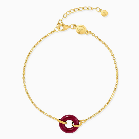 18KT Yellow Gold Vermeil Donut Ruby Bracelet Entwined Beauty Front View