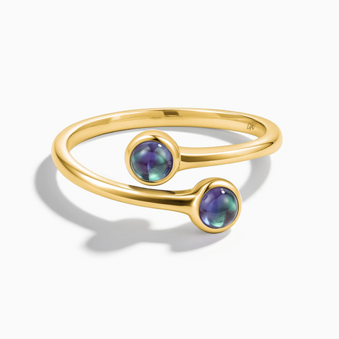 18KT Yellow Gold Vermeil Double Cabochon Alexandrite Ring - Twins Collection Front View
