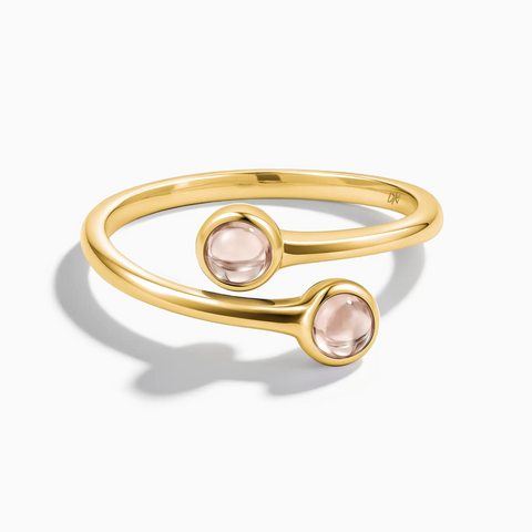18KT Yellow Gold Vermeil Double Cabochon Morganite Ring - Twins Collection Front View
