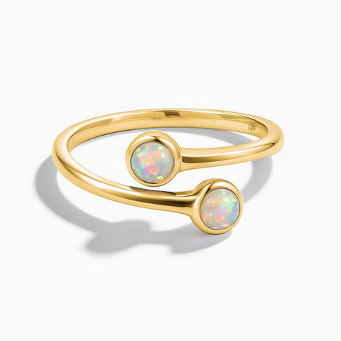 18KT Yellow Gold Vermeil Double Cabochon Opal Ring - Twins Collection Front View
