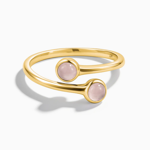 18KT Yellow Gold Vermeil Double Cabochon Rose Quartz Ring - Twins Collection Front View