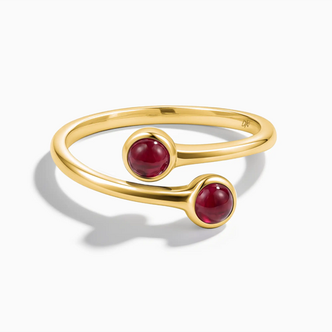 18KT Yellow Gold Vermeil Double Cabochon Ruby Ring - Twins Collection Front View