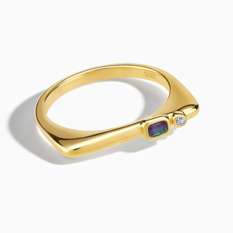 18KT Yellow Gold Vermeil Emerald Cut Alexandrite Puzzle Stacking Ring - Minimal Align Front View