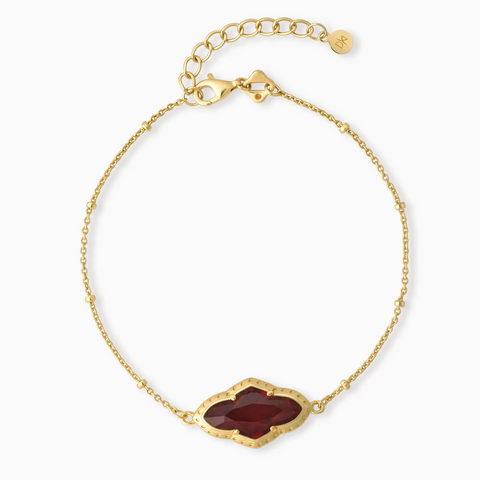 18KT Yellow Gold Vermeil Flower Garnet Bezel Bracelet - Retro Charm Front View