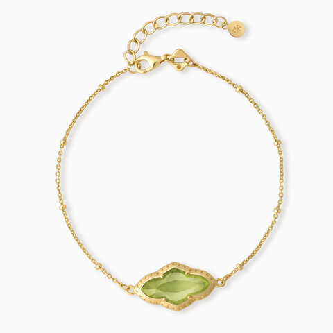18KT Yellow Gold Vermeil Flower Peridot Bezel Bracelet - Retro Charm Front View