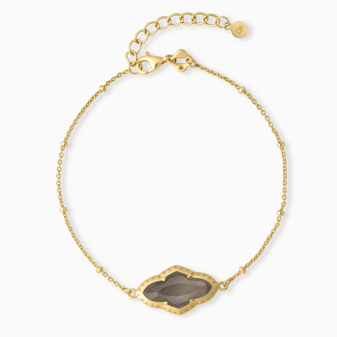 18KT Yellow Gold Vermeil Flower Smoky Quartz Bezel Bracelet - Retro Charm Front View