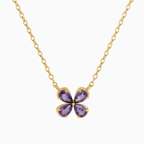 18KT Yellow Gold Vermeil Four-Leaf Amethyst Necklace - Lucky Quartet Front View