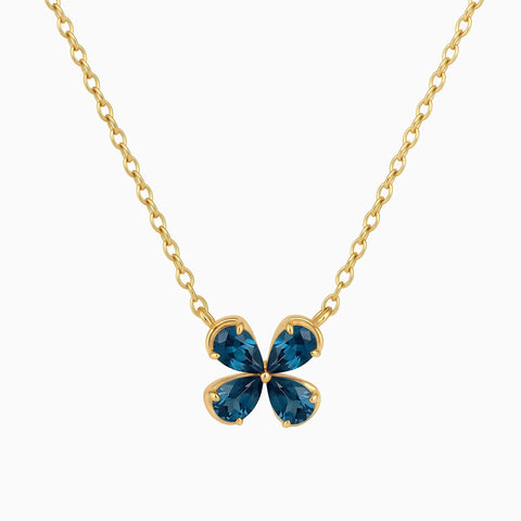 18KT Yellow Gold Vermeil Four-Leaf London Blue Topaz Necklace - Lucky Quartet Front View