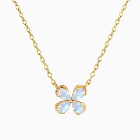 18KT Yellow Gold Vermeil Four-Leaf Moonstone Necklace - Lucky Quartet Front View