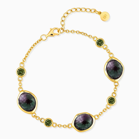 18KT Yellow Gold Vermeil Freeform Alexandrite Bracelet - Luminous Cadence Front View