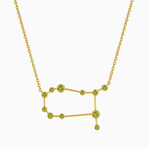 18KT Yellow Gold Vermeil Gemini Zodiac Constellation Necklace - Peridot Front View