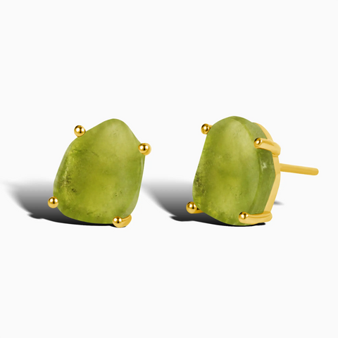18KT Yellow Gold Vermeil Geometric Freeform Peridot Stud Earrings - Facet Prism Front View