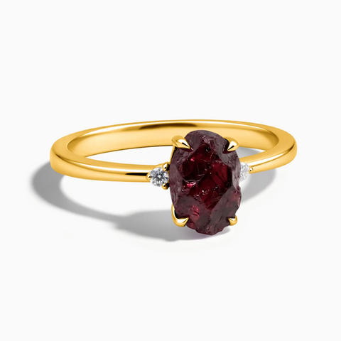18KT Yellow Gold Vermeil Irregular Garnet Ring - Raw Aura Front View