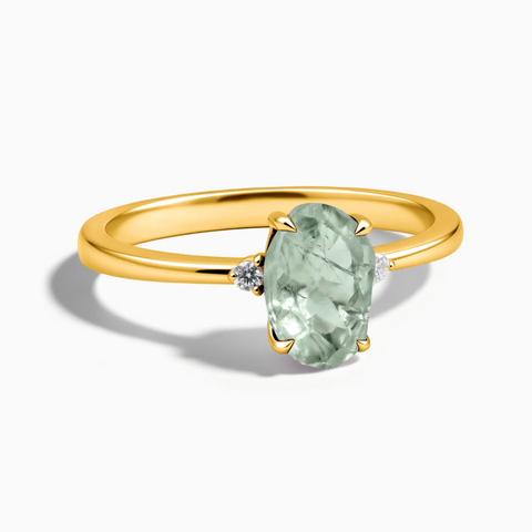 18KT Yellow Gold Vermeil Irregular Green Amethyst Ring - Raw Aura Front View