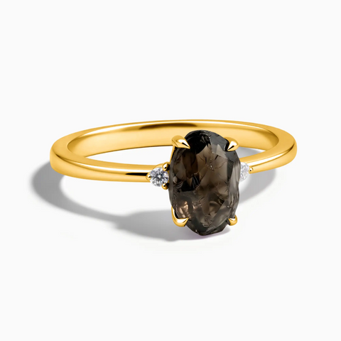 18KT Yellow Gold Vermeil Irregular Smoky Quartz Ring - Raw Aura Front View