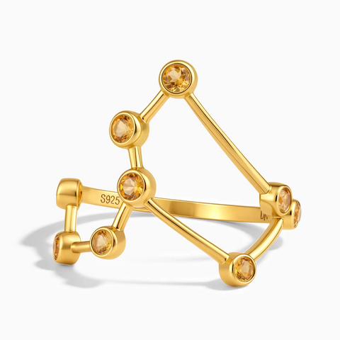 18KT Yellow Gold Vermeil Leo Zodiac Constellation Ring - Citrine Front View