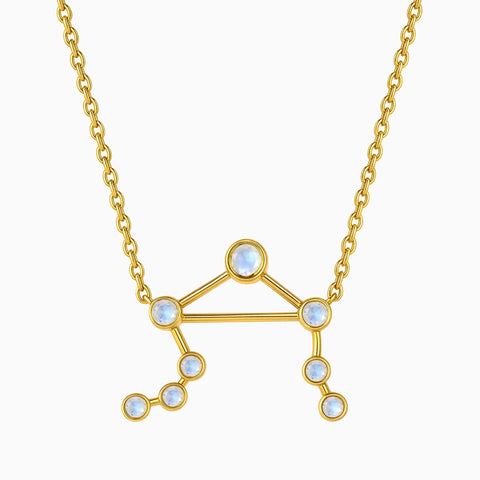 18KT Yellow Gold Vermeil Libra Zodiac Constellation Necklace - Moonstone Front View