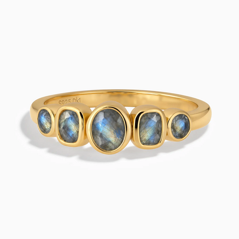 18KT Yellow Gold Vermeil Mixed-Cut Labradorite Graduated Ring - Pebble Glow Front View