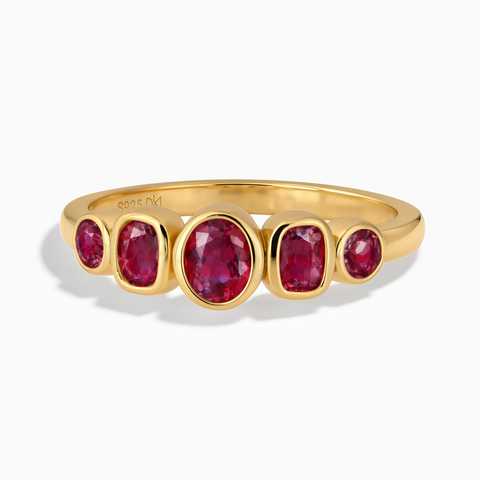 18KT Yellow Gold Vermeil Mixed-Cut Ruby Graduated Ring - Pebble Glow Front View