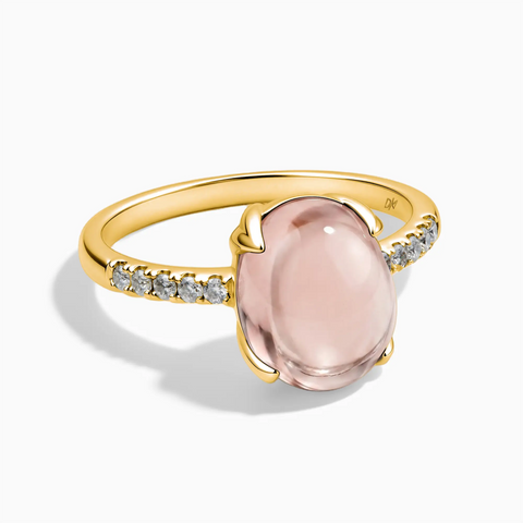 18KT Yellow Gold Vermeil Morganite Cabochon Ring - Minimal Spiritual Front View