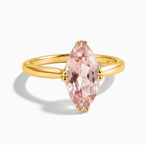 18KT Yellow Gold Vermeil Morganite Marquise Ring - Silent Glowl Front View