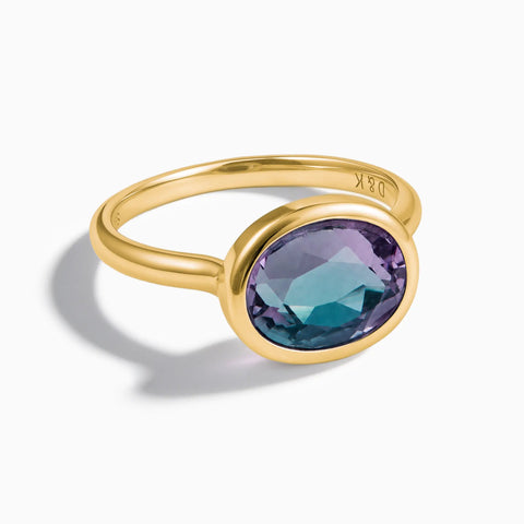 18KT Yellow Gold Vermeil Oval Alexandrite Bezel Ring - Contour Front View