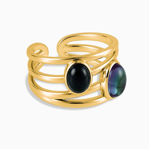 18KT Yellow Gold Vermeil Oval Alexandrite & Black Onyx Ring - Echo of Balance Front View