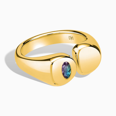 18KT Yellow Gold Vermeil Oval Alexandrite Signet Ring - Close at Hand Front View