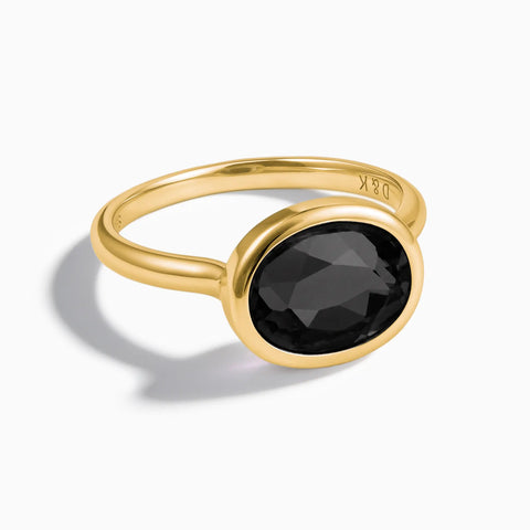 18KT Yellow Gold Vermeil Oval Black Onyx Bezel Ring - Contour Front View