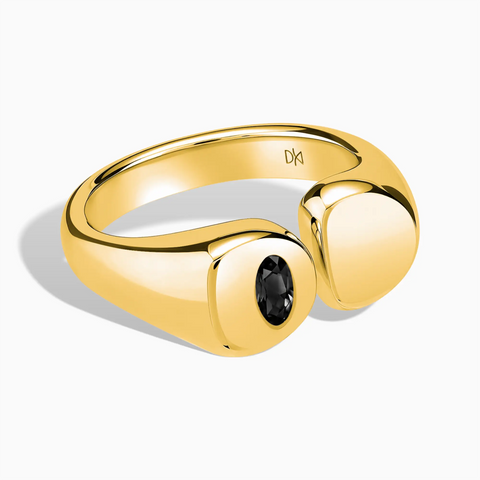 18KT Yellow Gold Vermeil Oval Black Onyx Signet Ring - Close at Hand Front View
