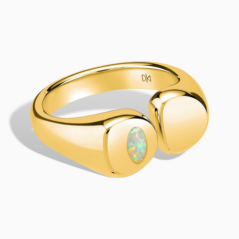 18KT Yellow Gold Vermeil Oval Opal Signet Ring - Close at Hand Front View