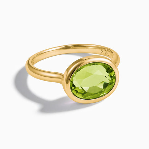 18KT Yellow Gold Vermeil Oval Peridot Bezel Ring - Contour Front View